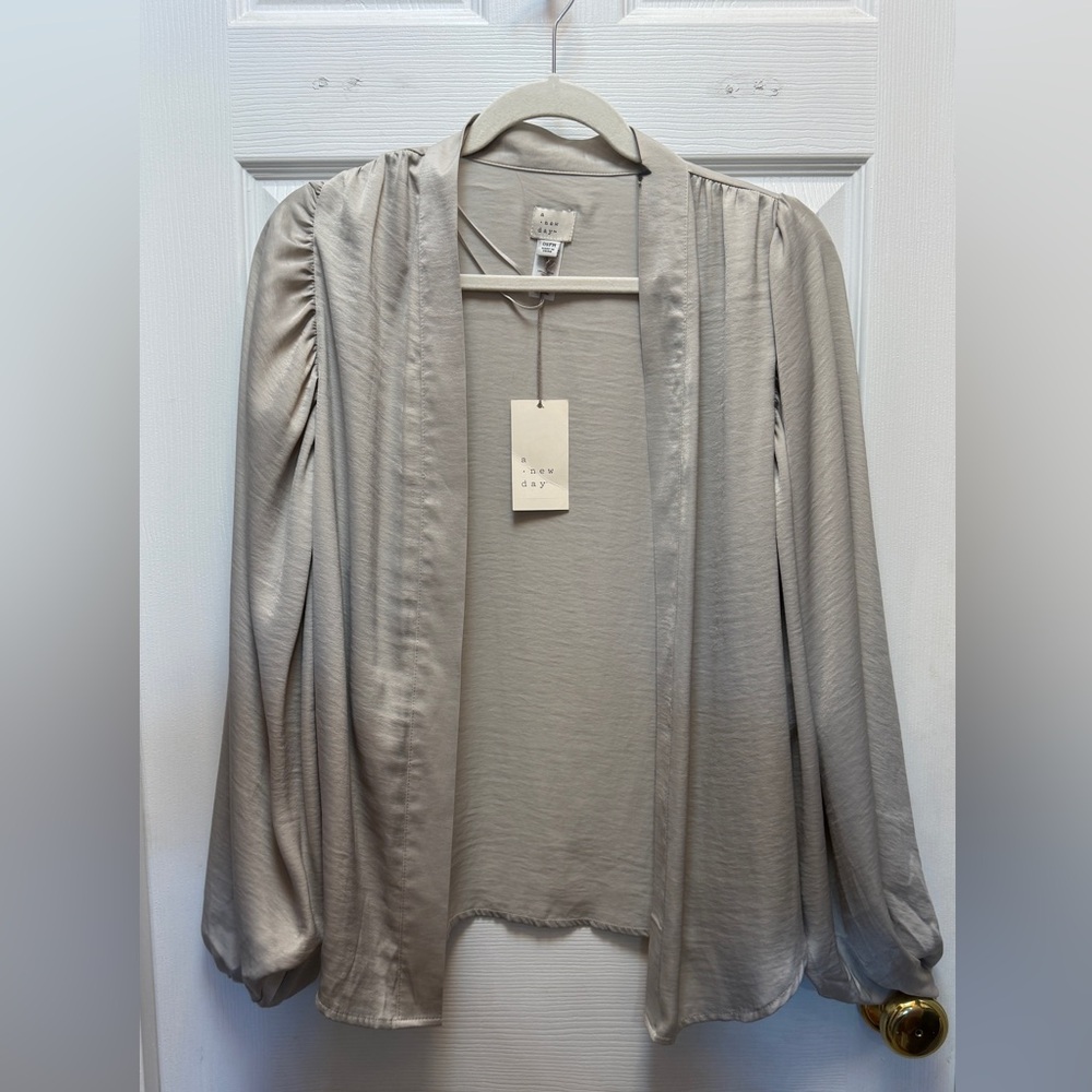 a new day Neutral soft silver gray Satin-Look Open Cardigan